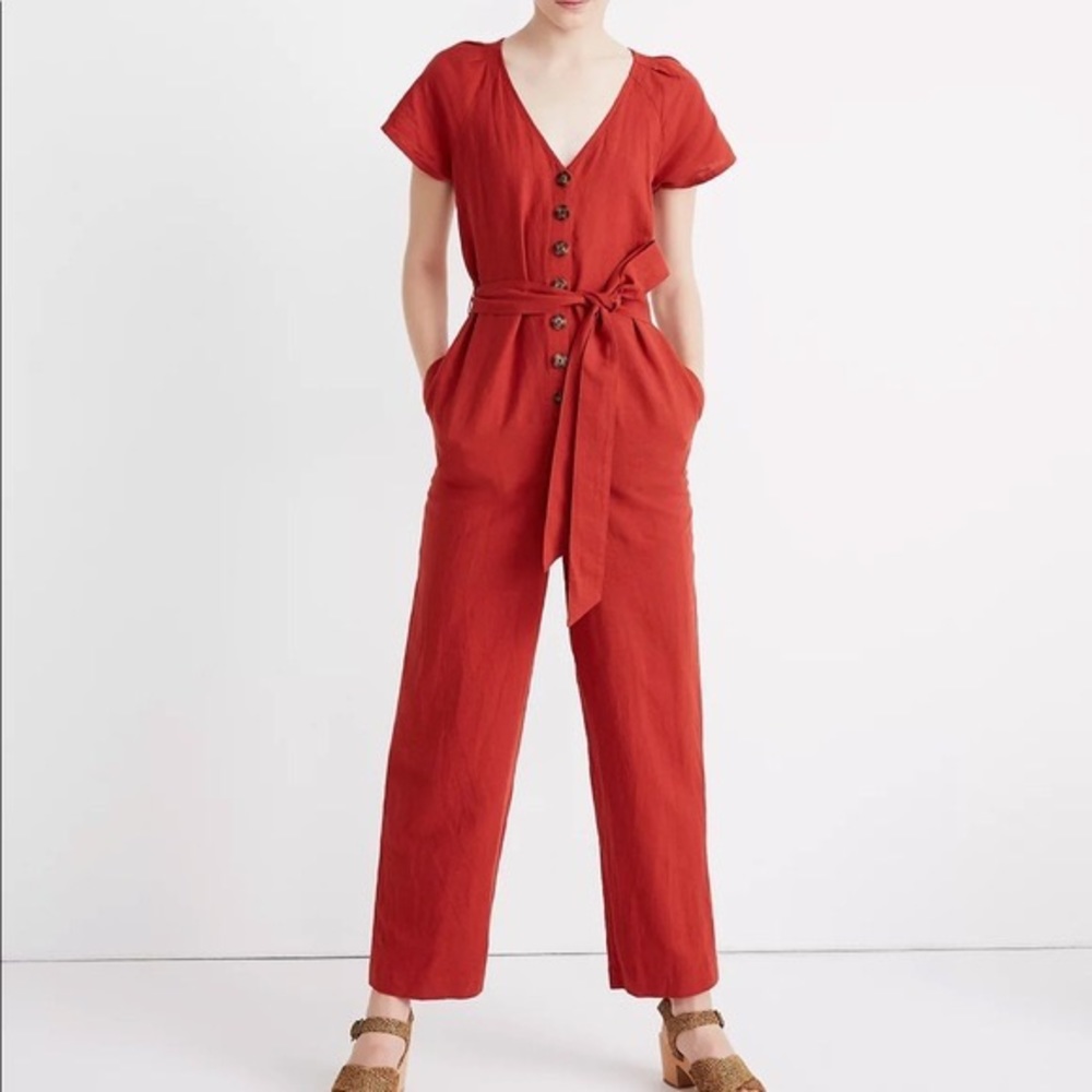 Madewell Rust Linen / Cotton Jumpsuit